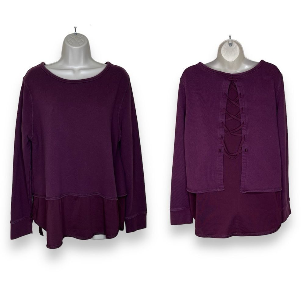 Avia Sweatshirt Tech Combo Back Lace Up Layered Look Purple Top Womens Size XL